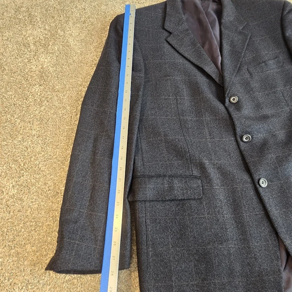 Jones New‎ York Sport Coat Mens 46L Black Blue Tweed  Plaid Lambs Wool 3 Button